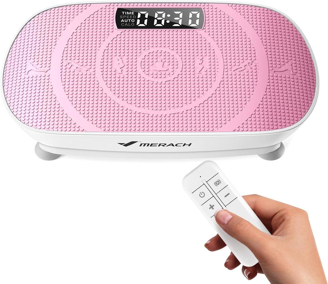 MERACH Vibration Plate Exercise Machine, Curved Vibration Plate for Lymphatic Drainage Weight Loss, Vibrating Plate with Real-Time Calorie Tracking on LED Display, Workout Equipment for Home Women Men (Pink)