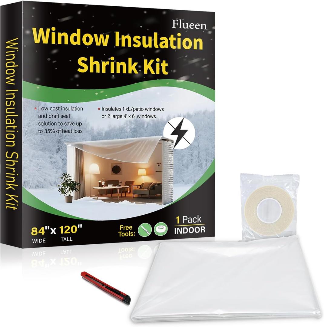 Large Patio Door Shrink Film Window Insulation Kit Cuttable with AdhesiveTransparent,Window Plastic for Winterizing Thicken Thermal Waterproof Insulation Cover Warm Winter (1Pack, 84"W x 120"T) (Clear 1pcs)