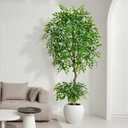 7ft Tall Ficus Artificial Trees with Double-Layered Canopy, Large Fake Floor Tree with Natural Curved Trunk, Lush Faux Silk Ficus Tree Indoor for Home Living Room Office Villa Patio Porch