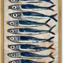 Coastal Sardine Wall Art Framed Nautical Fish Poster Rustic Beach House Wall Decor Kitchen Dining Room Sea Life Painting Vintage Ocean Animal Picture Print (Wood Frame) 16x24Inchs