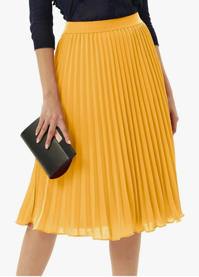 GRACE KARIN Women High Elastic Waist Pleated Chiffon Skirt Midi Swing A-line Skirts, 2XL