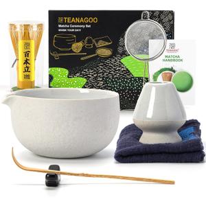 TEANAGOO Matcha Whisk Set,7 Pcs Matcha Start Set Lt.Grey,Matcha Kit for Ceremony,Matcha Tea Set with Whisk and Bowl with All Accessories,Gift for Friend/Family