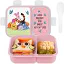 Disney Bento Box Leak-Proof Kids Lunch Box with Divided Compartments & Detachable Spork - Mickey & Minnie, Stitch, & Winnie the Pooh BPA Free Toddler Bento Box (Medium, Pooh & The Gang Blush Pink)