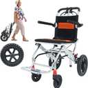 Portable Folding Wheelchair, Travel with handbrake, Ultra-Light Wheelchair for The Elderly and Children (with Bag) (12 inch PU Rear Wheel)