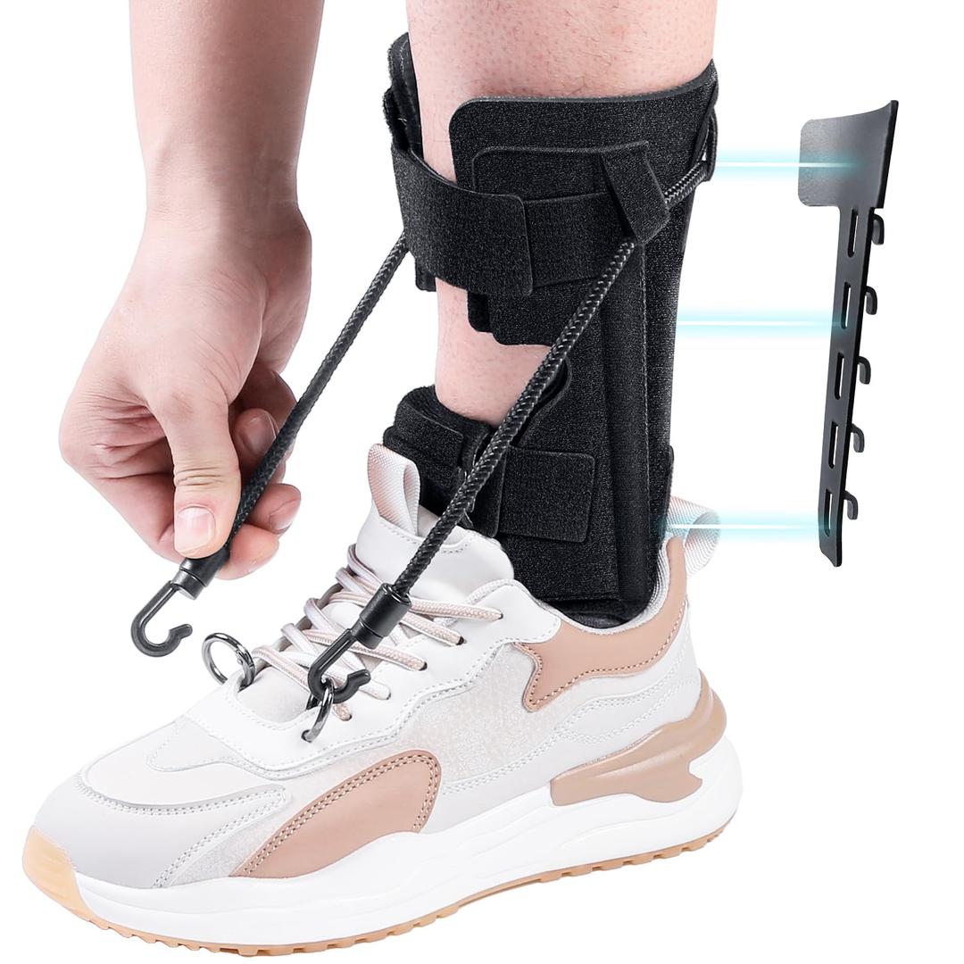 AFO Foot Drop Brace Splint, Adjustable Drop Foot Up Ankle Support for Walking with Shoes, Improve Walking Gait, Fits Right & Left, Women and Men - Black