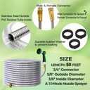 50FT Stainless Steel Metal Garden Hose - Kink-Proof & Tangle-Free, Includes 10-Pattern Spray Nozzle for Effortless Outdoor Watering and Cleaning