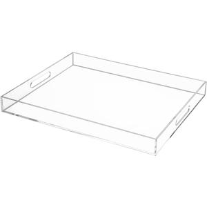 Clear Rectangular 16x20 Inches Acrylic Ottoman Tray Decorative Serving Tray with Cutout Handles Organizer Tray on Coffee Table Countertop Big Breakfast Bed Tray Living Room Appetizer Serving Food