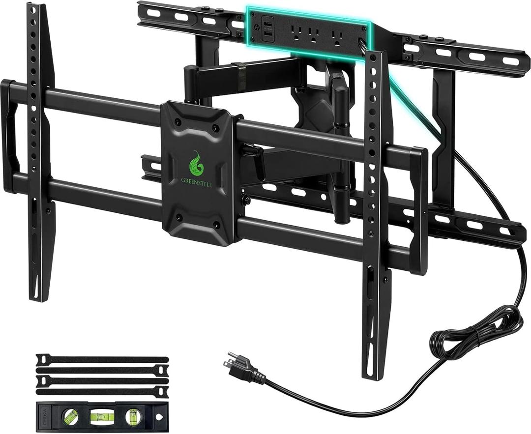 Greenstell TV Mount with Power Outlet, Full Motion Wall Mount for 47"-84" TVs, Swivel, Tilt and Extension Bracket with Dual Articulating Arms, Max VESA 600x400mm, Holds up to 132lbs