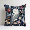 Vintage Owl Flowers Decorative Throw Pillow Cover William Morris Inspired- Vintage Flower Gift Art Farmhouse Cushion Pillowcase for Sofa Couch Bed Outdoor Living Room Home Decor (White Owl)