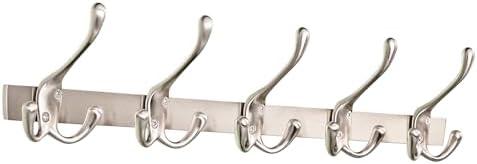 Reroser Modern Zinc Alloy Wall Mounted Coat Rack - Multi-Purpose Wall Hook Organizer with 5 Hooks, Rustproof Metal Hooks for Hallway, Bathroom, Bedroom (Silver Nickel, 1 Item-5 Hooks)