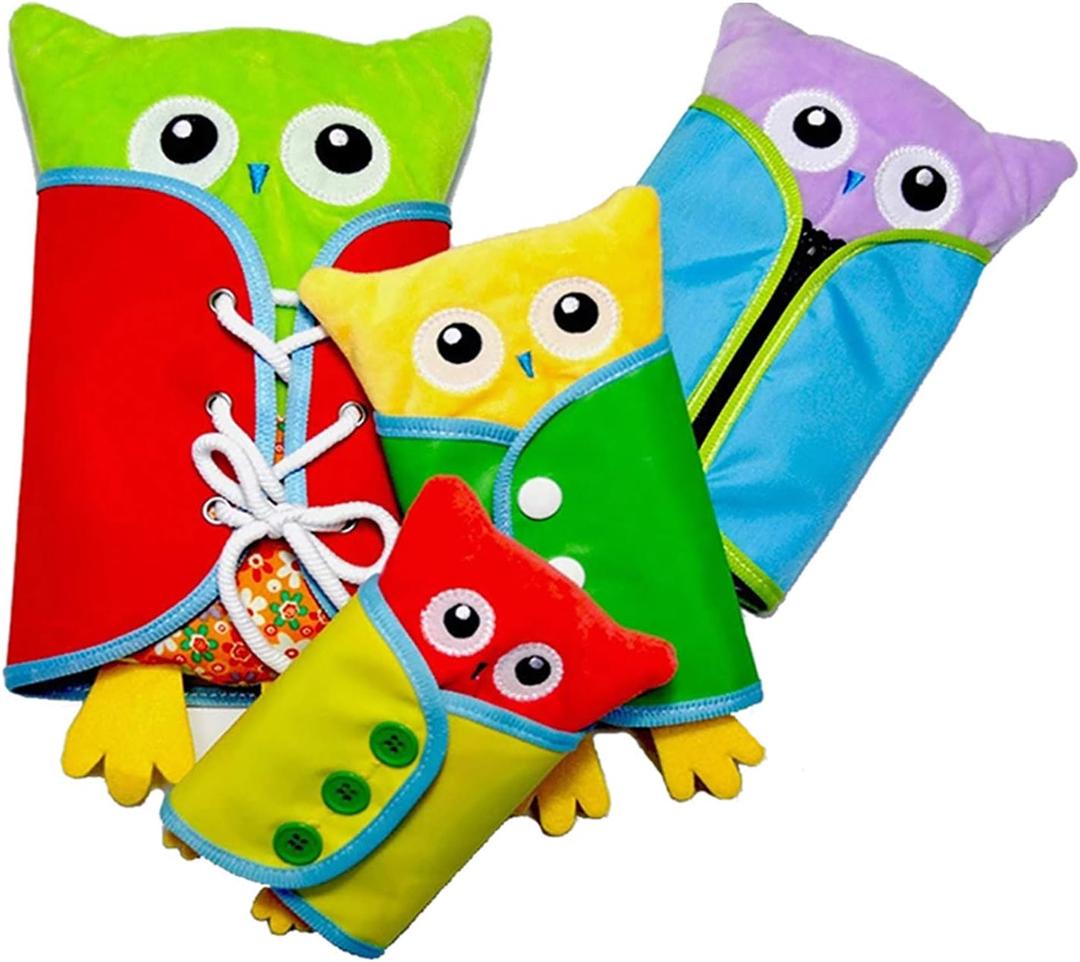 Learn to Dress Owl Doll Toys Kids Early Learning Basic Life Skills Busy Boards - Lace, Snap, Button, Zip for Preschool Education (Owl)