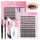 Uilulu Lash Clusters kit 10-18mm DIY Lash Extension Kit 108 D Curl Fluffy Lashes Clusters 0.07D Individual Lashes Clusters False Eyelashes Natural Eye Lash Kits Extensions Kit Fake Eye Lash