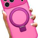 AIGOMARA Phone Case for iPhone 17 Pro Max 6.9 Inch [Compatible with MagSafe] Hot Pink Magnetic Kickstand Case with Screen Protector Soft TPU + Hard PC Shockproof Phone Cover for Women Men