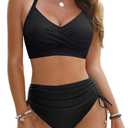 Blooming Jelly Womens High Waisted Bikini Sets Drawstring Tummy Control Swimsuits Crisscross Tie Back Bathing Suit Size XL