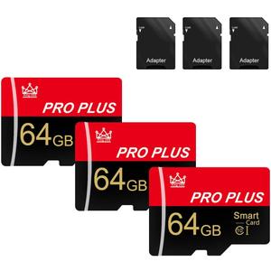 3 Pack Memory Card 64GB with Adapter, High Speed TF Card, UHS-I C10 A1 Memory TF Card for Tablet/Mobile Phone/Camera/Car Audio/Game Console (64GB-3 Pack)