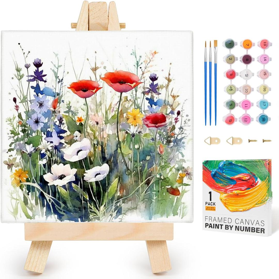 Yezavesu Flower Framed Paint by Numbers Kit for Adults Beginner & Kids Ages 8-12, Wildflowers Paint by Number Without Easel, DIY Adult Paint by Numbers Flowers for Home Wall Decor Gift 10x 10 inch (YOP911)
