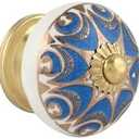 Rasiya Art Drawer Knobs - Countryside Boho Ceramic Dresser Pull Handle Kitchen Cabinets Cupboard Wardrobe Knob Farmhouse Decor Furniture Hardware - Navy Blue Gold - Pack of 10