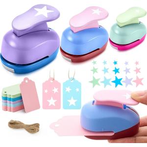 Fullhawl 53 Pcs Star Hole Punch Include 3/8, 5/8, 1 Inch 3 Size Star Punch 50 Kraft Gift Tags with 10 Meter String for Paper DIY Projects Gifts Greeting Cards DIY Albums Photos Office Supplies
