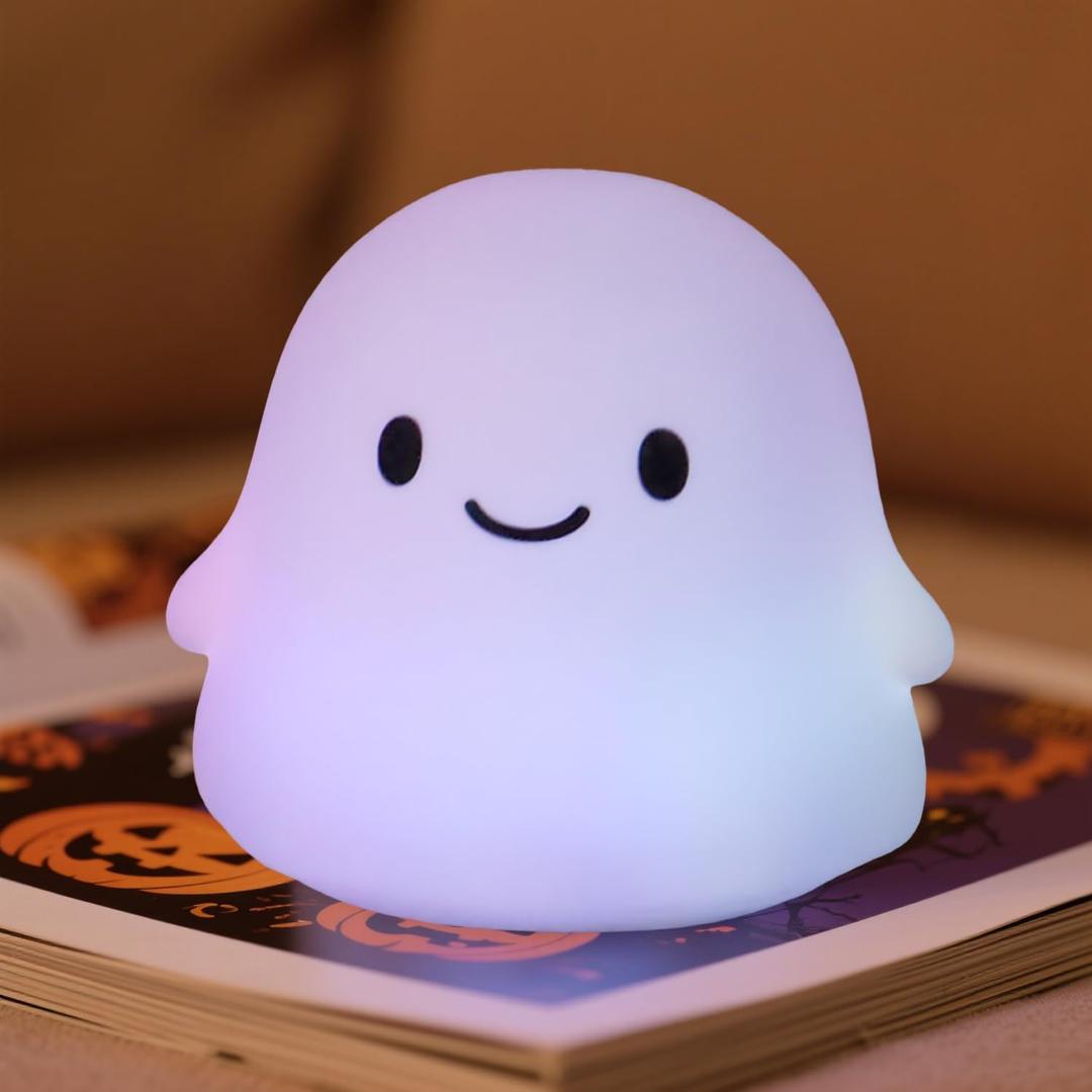 Color Changing Ghost Night Light for Kids, Cute Squishy Silicone Ghost Lamp, 50-Hour Rechargeable Bedside Lamp with Tap Control, Room Decor, Halloween Gifts