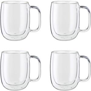 ZWILLING Sorrento Plus 4-pc Double-Wall Glass, Insulated Coffee Mug, 12-oz, 355ml, Clear