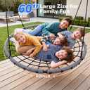 Trekassy 60" Large Spider Web Saucer Tree Swing for Kids & Adults, 750lbs Heavy Duty Outdoor Net Swing with Steel Frame and 2 Tree Hanging Straps - Grey+Black (Patented)