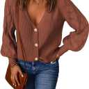 Astylish Women Long Sleeve Open Front Knit Button Down Cardigan Sweaters (Small, E Brick Red)