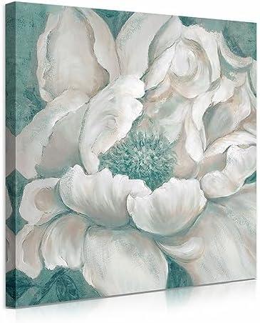 Yelash Boho Floral Wall Art Canvas, Sage Green and White Magnolia Print, Vintage Painting Flower Wall Decor for Living Room, Bedroom Bathroom Decor 30 x 30 Inch