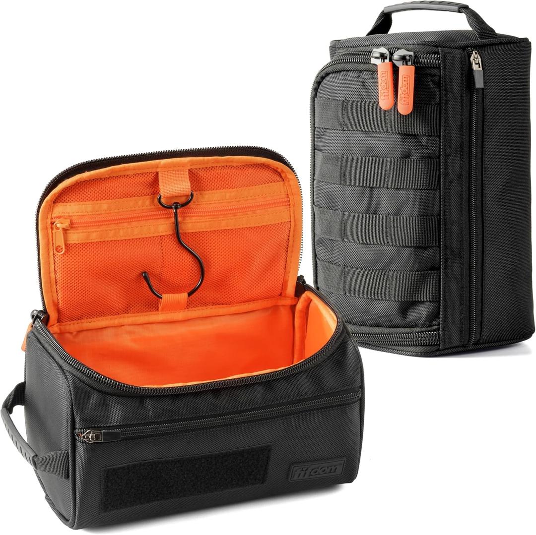 Fitdom Hanging Toiletry Bag Tactical Dopp Kit Case For Men. Perfect For Travel & Storage. Fits Large & Small Cosmetic, Clipper, Toothbrush, Shaving & Shower Care. Best Overnight Organizer (Black)