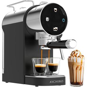 Aychiro 20 Bar Espresso Machine, Compact Espresso Maker with Milk Frother, Touchscreen Latte Maker with Detachable Drip TrayWater Tank, Built-in Handle for Home and Office Use