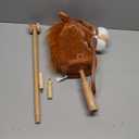 HollyHOME Stick Horse Plush Handcrafted Hobby Horse on a Stick with Wood Wheels Real Pony Neighing and Galloping Sounds for Kids Toddlers Dark Brown 36 Inches(AA Batteries Required)