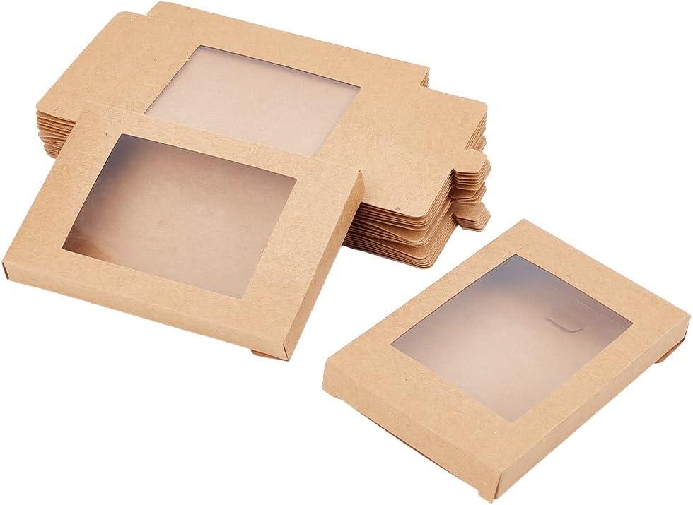 OLYCRAFT 24Pcs Paper Boxes with Clear Window 4.9x3.35x0.6 inch BurlyWood Cardboard Gift Boxes Jewelry Box Small Corrugated Mailer Boxes Mini Boxes for Present Wrapping Packaging Small Items