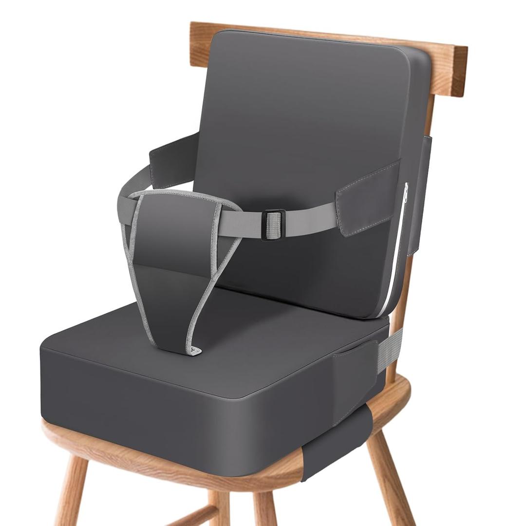 Laapee Booster Seat for Kitchen Chair, 2-in-1 Integrated Booster Seat for Dining Table with Backrest and Adjustable Straps - Non-Slip & Waterproof, PU Portable Toddler Eating Travel Baby Booster