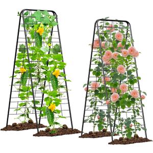 Heavy Duty Cucumber Trellis50"x17"Adjustable A-Frame Trellis for Climbing PlantsMetal mesh Design, Rust-Proof and UV-ResistantGarden Trellis for Cucumber Beans and Vine Type Plants.Black&2 Pcs