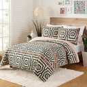 Jungalow Hypnotic Black 3-Piece Cotton Quilt Set Lightweight Coverlet Set, Printed Quilted Bedding Set with Shams, All Seasons, King Size