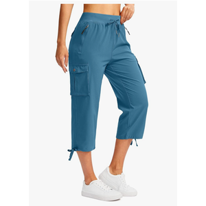 Soothfeel Women's Cargo Capris Pants with 6 Pockets Lightweight Quick Dry Travel Hiking Summer Pants for Women Casual, Blue, L