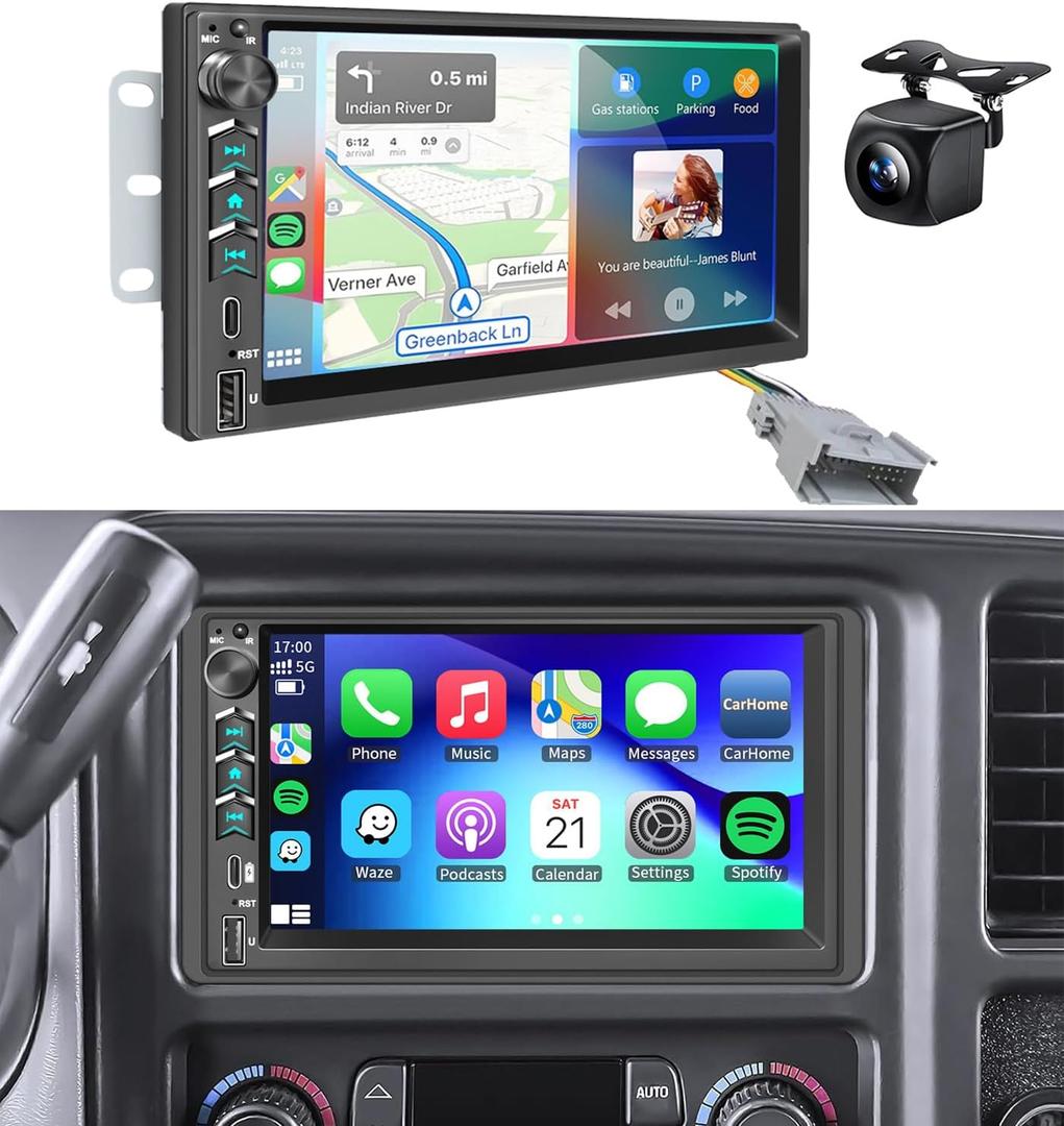Car Radio Stereo for Chevy Silverado SSR Tahoe Suburban GMC Sierra Yukon Cadillac Escalade 2003-2006 /Colorado 2004-2012/CarPlay Android Auto GPS Navi WiFi, Backup Camera, Physical Button Knob SWC