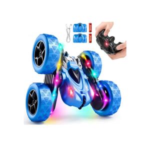 Remote Control Stunt Car 4WD 360° Flip Double‑Sided RC Cars, LED Light Bar, USB‑C Modular Battery, 2.4 GHz Outdoor Beach Toy for Boys 6‑12 Years Old, Birthday & Christmas Kids Gift, Blue