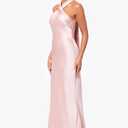 Xscape Women's Betsy & Adam Women's Chiffon Halter Neck Ruffle Print Floor Length Dress (Pink) 14