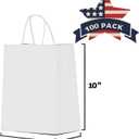 Qutuus White Paper Bags with Handles Bulk 100Pcs 8x4.5x10 White Gift Bags, Recyclable Kraft Paper Bags, Medium Paper Gift Bags for Shopping, Party Favor, Retail, Wedding