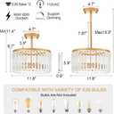 12" Gold Semi Flush Mount Crystal Ceiling Light Fixtures for Kitchen Modern Industrial 2-Light Small Chandeliers Lighting for Bedroom Entryway Hallway Living Dining Room Foyer
