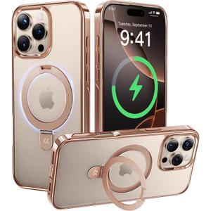 CASEKOO Desert Titanium with Magnetic Invisible Stand for iPhone 16 Pro Max Case [Compatible with MagSafe] [16FT Military-Grade Protection] Shockproof Polished Frame Phone Grip Cover 6.9 inch Gold