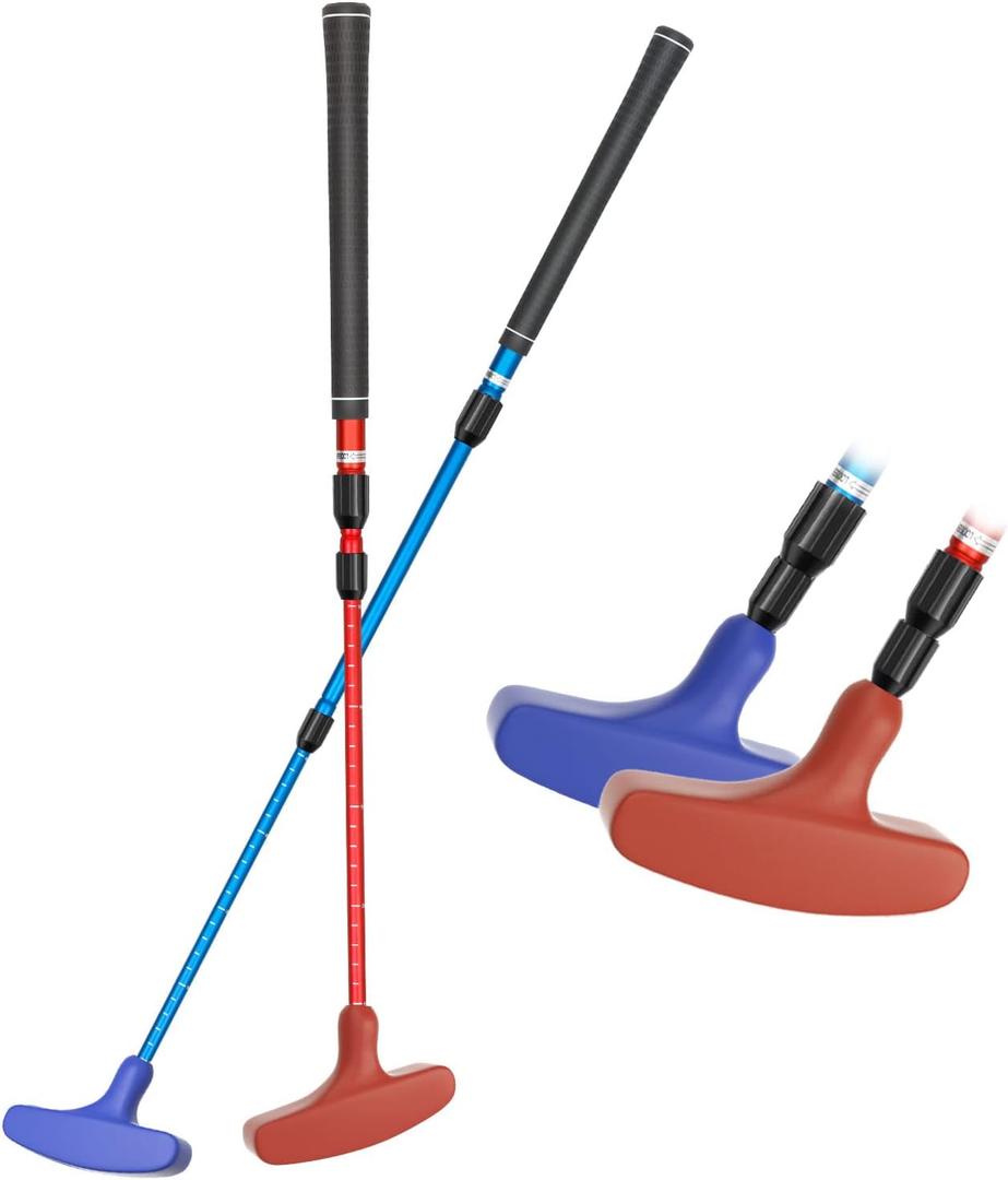 ToVii 2 Pack Mini Golf Putters with Adjustable Aluminum Alloy Shaft for Men & Women, Two-Way Right or Left Handed, Junior Golf Putters with Premium Grip (Blue+Red)
