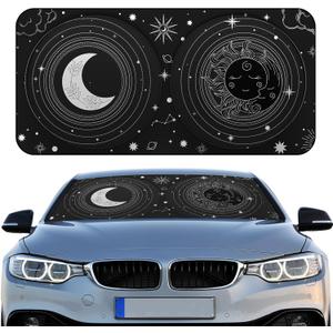 Windshield Sun Shade Foldable Car Front Window Covers for Car Accessories Sun Heat UV Rays Visor Protector Protection for Universal Cars SUV Truck (Sun Moon)
