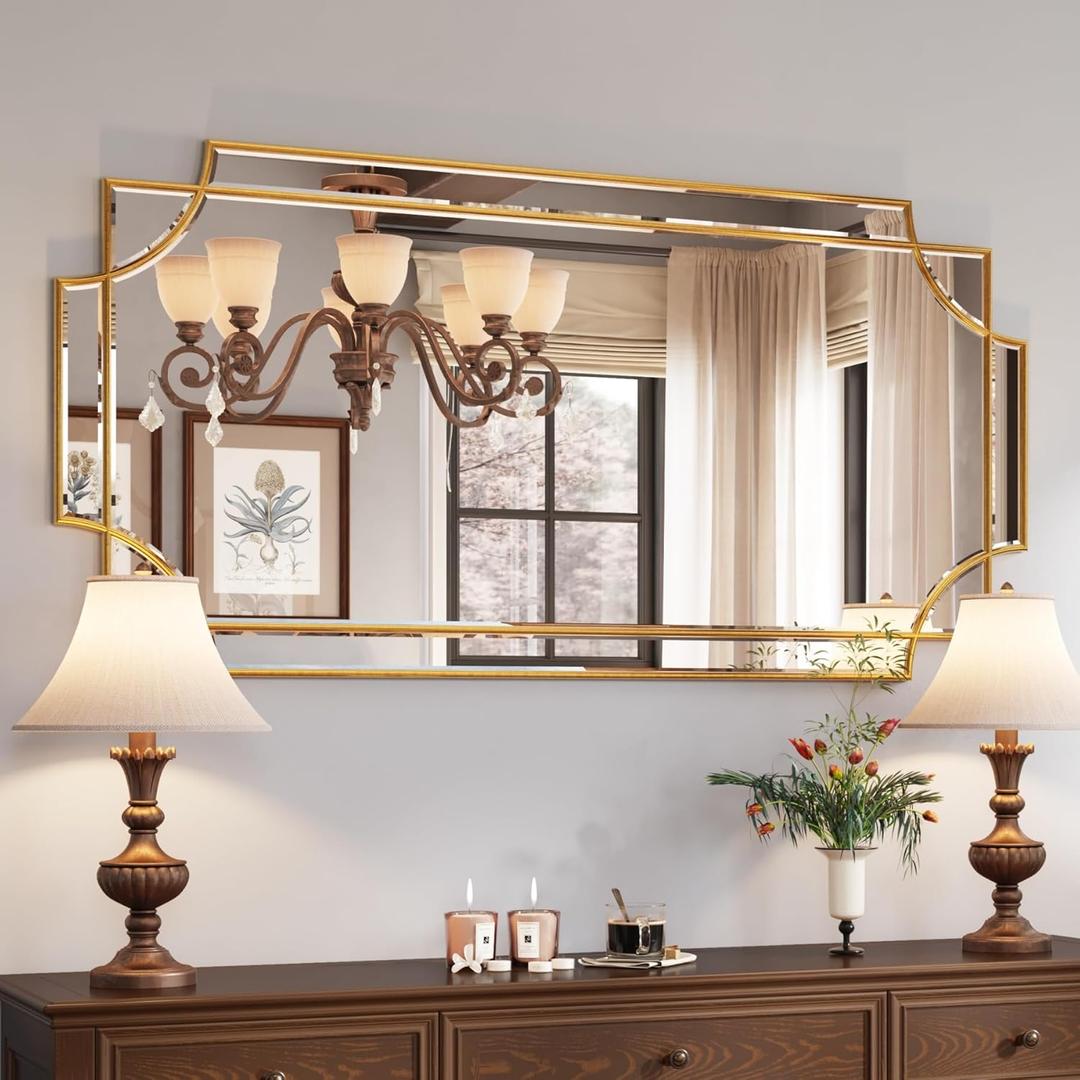 Kelly Miller Gold Traditional Mirror for Wall, Art Decorative Beveled Full Length Mirror for Home Decor, Bathroom, Living Room, Bedroom, Kitchen, Farmhouse, Entryway, 24"x48" Large