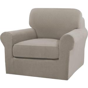 Turquoize 2 Piece Chair Covers Chair Slipcovers for Living Room Armchair Couch Cover Chair Sofa Cover with Individual Cushion Covers Furniture Cover for Chairs Feature Thick Fabric (Chair, Taupe)