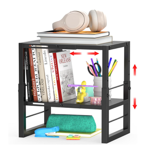 Locker Organizer Shelf School, Adjustable Width and Height, Stackable Metal Locker Storage Organization, Ideal Locker Fits Standard Size School, Office, and Gym Lockers, Black