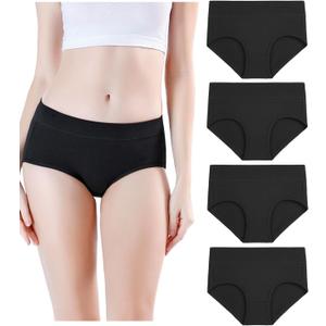 wirarpa Women's Underwear Cotton Mid Waisted Ladies Panties Full Coverage Briefs 4 Pack (Regular & Plus Size) (Large)