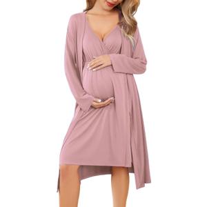 Ekouaer Maternity Nursing Gown and Robe Set Labor Delivery Nursing Nightgowns for Breastfeeding Pregnancy Clothes (X-Large, Mauve)