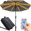 Solar Umbrella Lights Outdoor, Waterproof Solar Powered Patio Umbrella Lights Strings with 104 LEDs 8 Lighting Modes Remote Control, Warm White