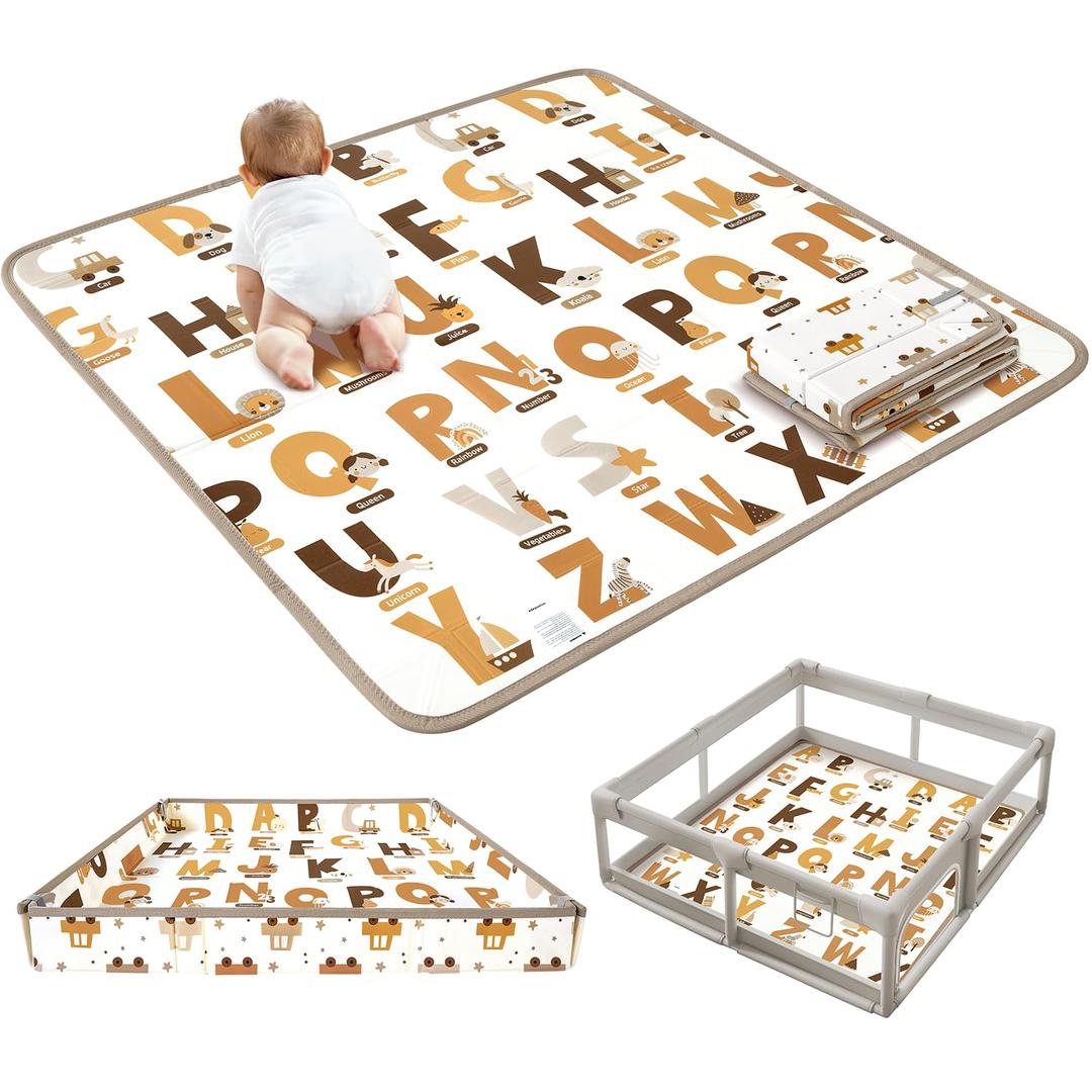Baby Play Mat for Baby Activity, 50 x 50 Playpen Mat, Foldable Foam Cushioned Playmat, Soft Lightweight Waterproof, Easy to Store Wipeable, Tummy Time & Floor Play, for Babies Infants and Toddler